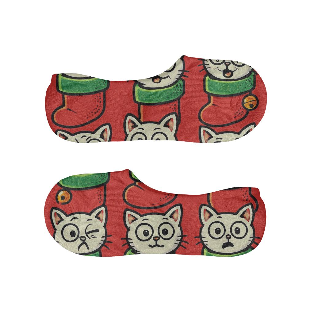 Pop Art Cat Stocking Grid On Bright Red Background anti-slip no-show socks