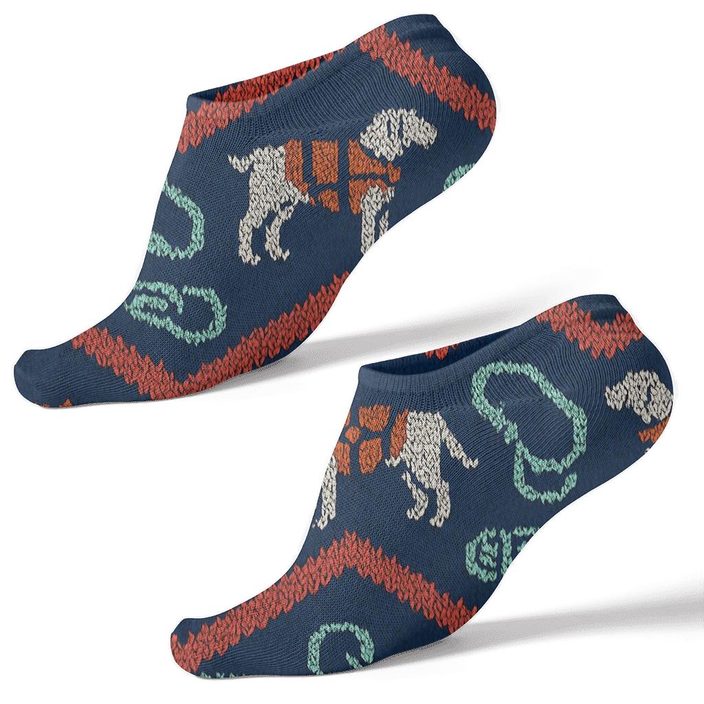 Rescue Worker Knit Illusion Dog Chevron On Deep Blue unique graphic ankle socks