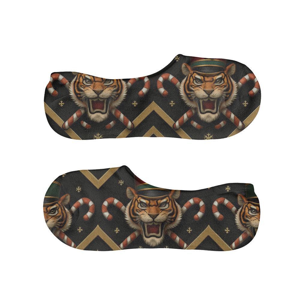 3D Tiger Nutcracker Chevron On Black Background personalized no-show socks