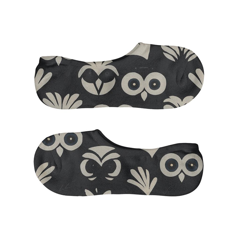 Owl Moonlike Eye Lattice On Black Background trendy no-show sock styles