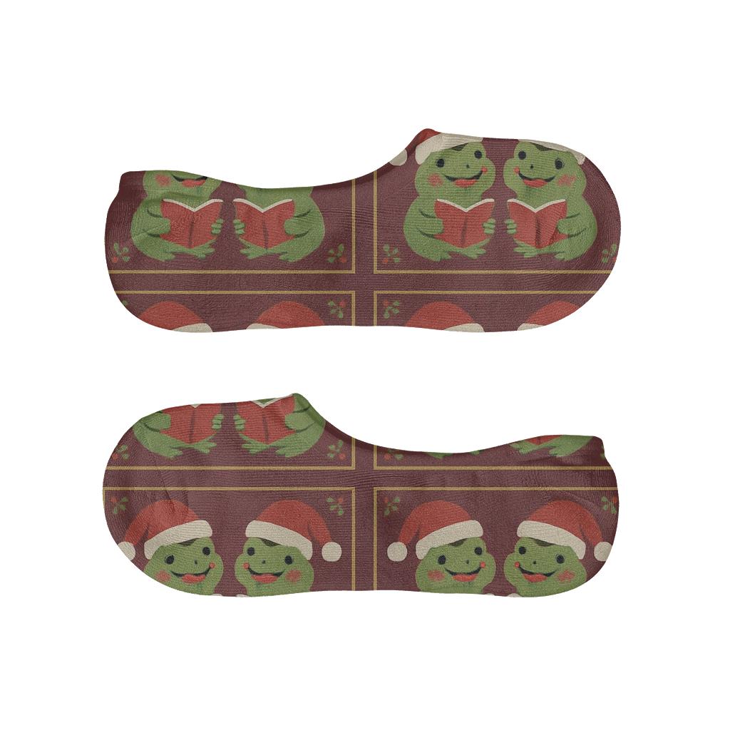Frog Caroler Mirror Pair Panels On Burgundy Background unique hidden socks