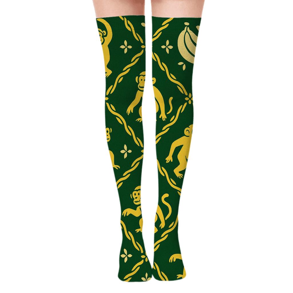 Banana Lattice With Ape Silhouettes soft everyday over-the-knee socks