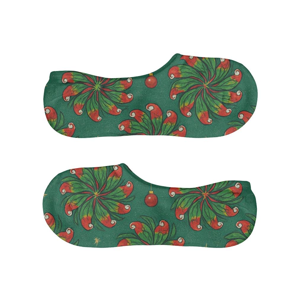 Parrot Ornament Spiral Rosettes On Teal Background breathable seamless no-show sockscustom no-show socks