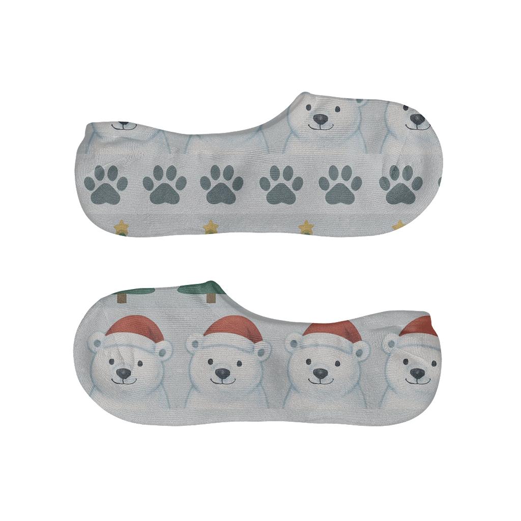 Polar Bear Christmas Tree Paw Print Texture Bands On Light Gray Background trendy no-show sock styles