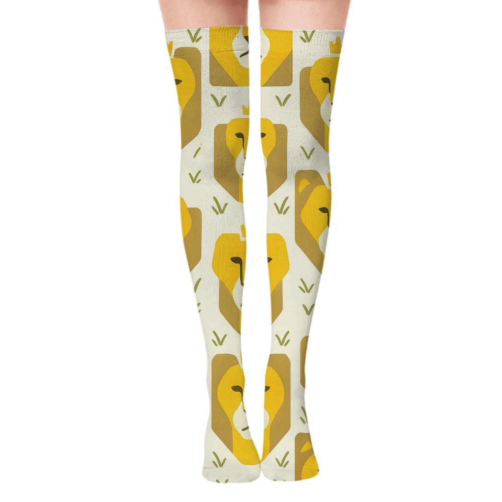 Mirrored Crowned Pair Pattern With Lion Centerpiece unique graphic over-the-knee socks
