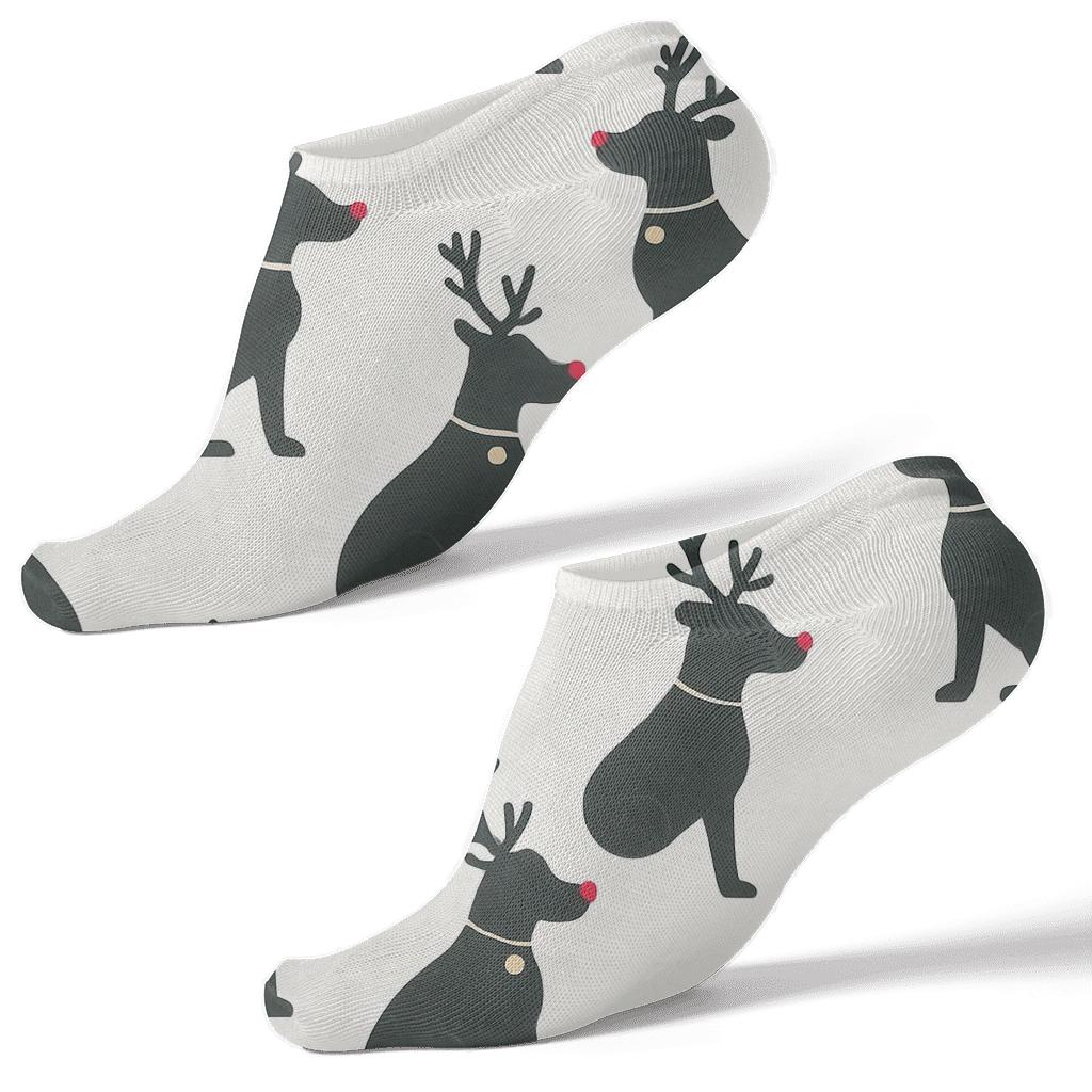 Minimalist Reindeer Dog Silhouette Lattice On White Background premium sports ankle socks