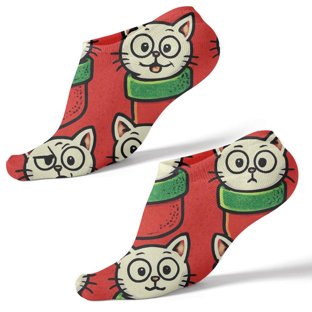 Pop Art Cat Stocking Grid On Bright Red Background premium sports ankle socks