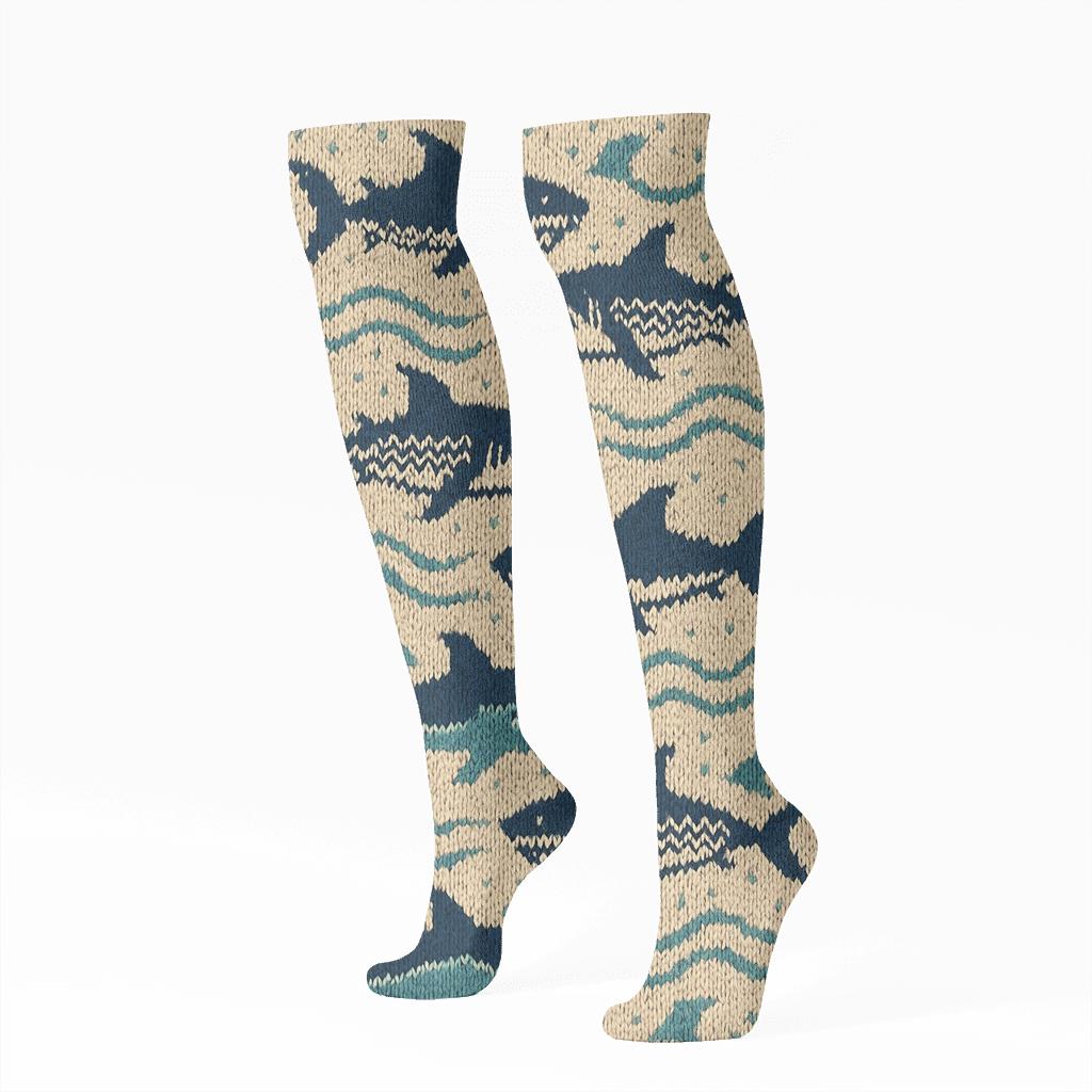 Tide Knit Illusion Shark Pattern Bands personalized knee-high socks