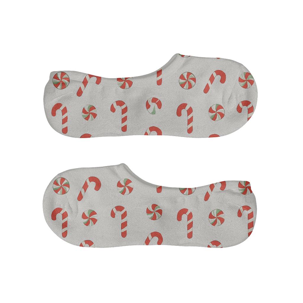 Candy Canes Minimal Dot Matrix Peppermint Texture designer printed no-show socks