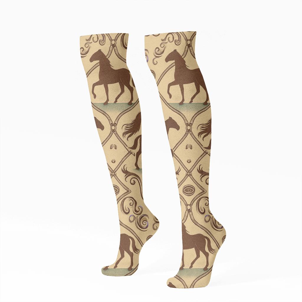 Botanical Study With Horse Silhouettes unique graphic knee-high socks