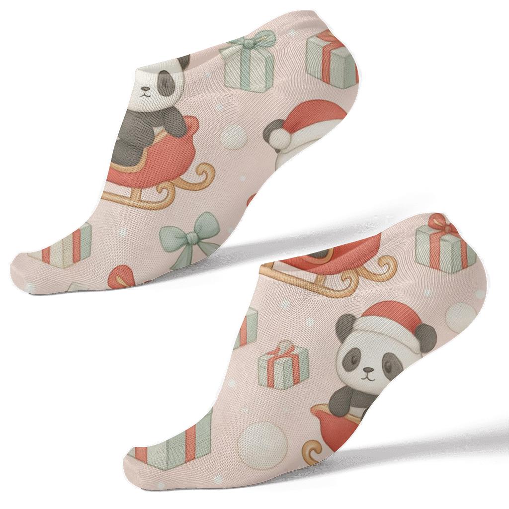 Pastel Panda Sleigh Ride Scatter On Light Pink Background comfortable cotton ankle socks