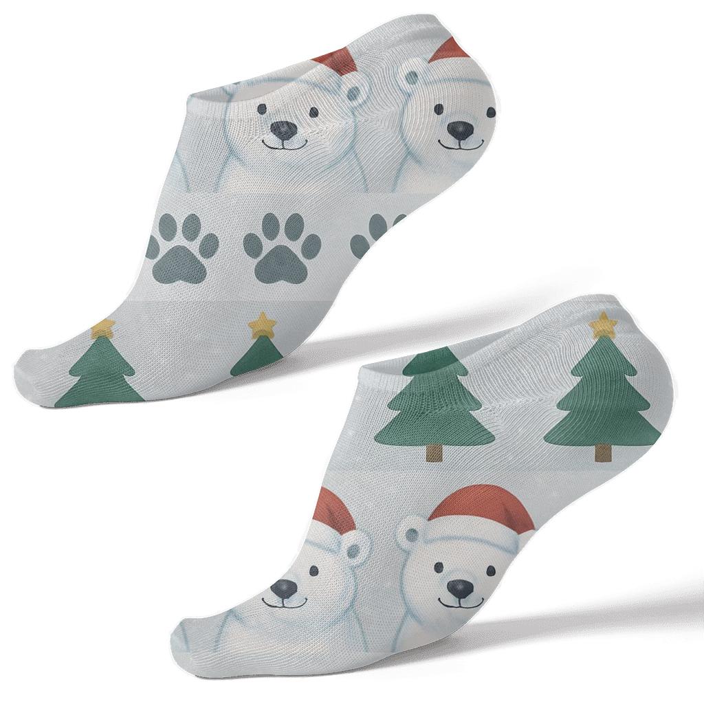 Polar Bear Christmas Tree Paw Print Texture Bands On Light Gray Background soft everyday ankle socks