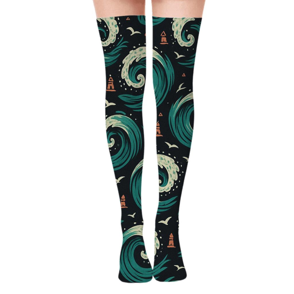 Storm Swell Whirlpool Tile With Buoy And Gull Motifs comfortable cotton over-the-knee socks