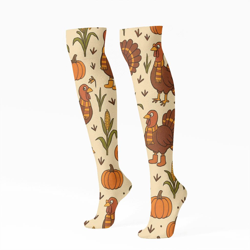Boot Scootin Turkey Harvest Parade designer print knee-high socks