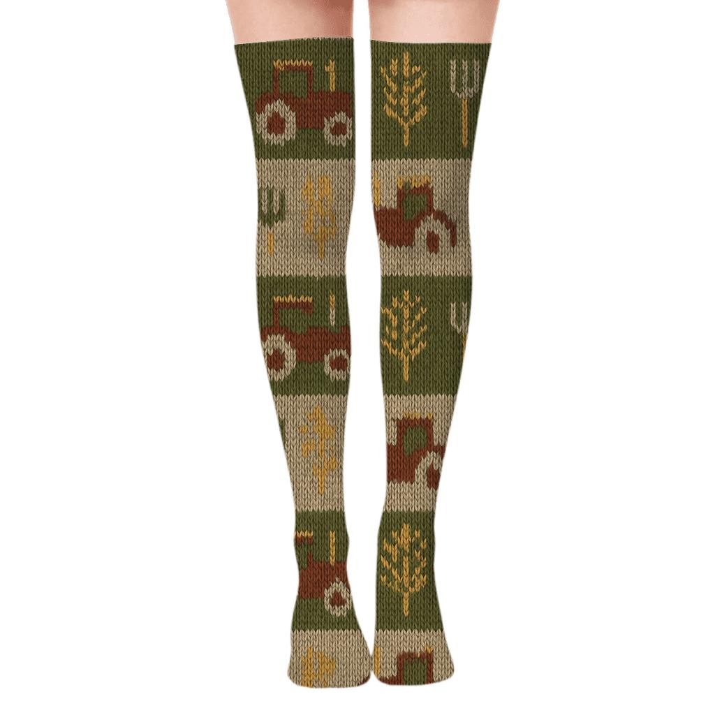 Knitted Illusion Farmer Patchwork Bands comfortable cotton over-the-knee socks