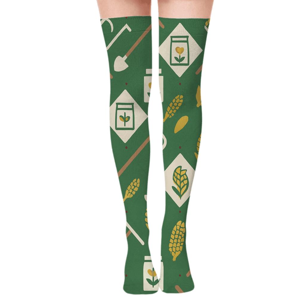Farm Tools Mosaic With Farmer Accent Tiles stylish fashion over-the-knee socks