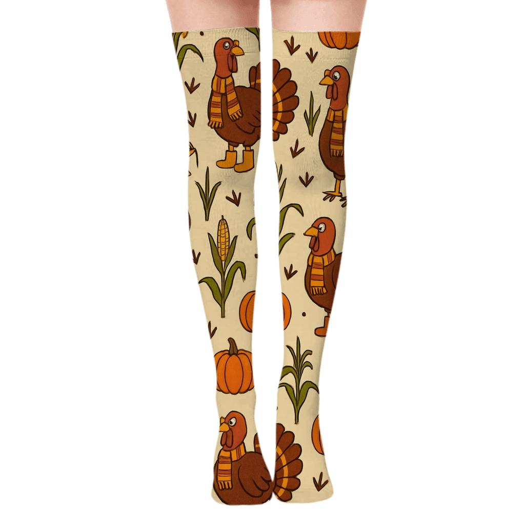 Boot Scootin Turkey Harvest Parade comfortable cotton over-the-knee socks