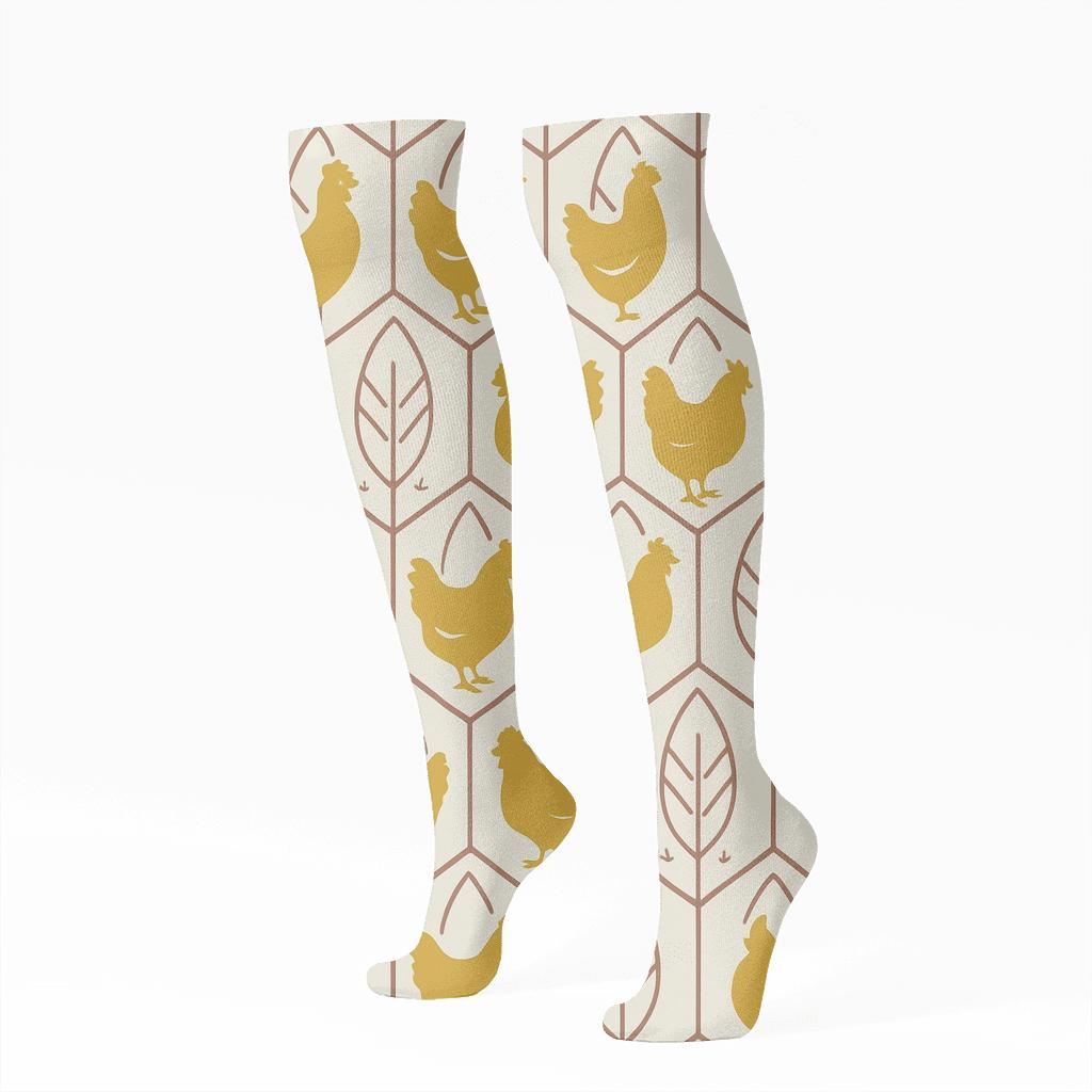 Feather Lattice With Chicken Silhouettes stylish athletic knee-high socks
