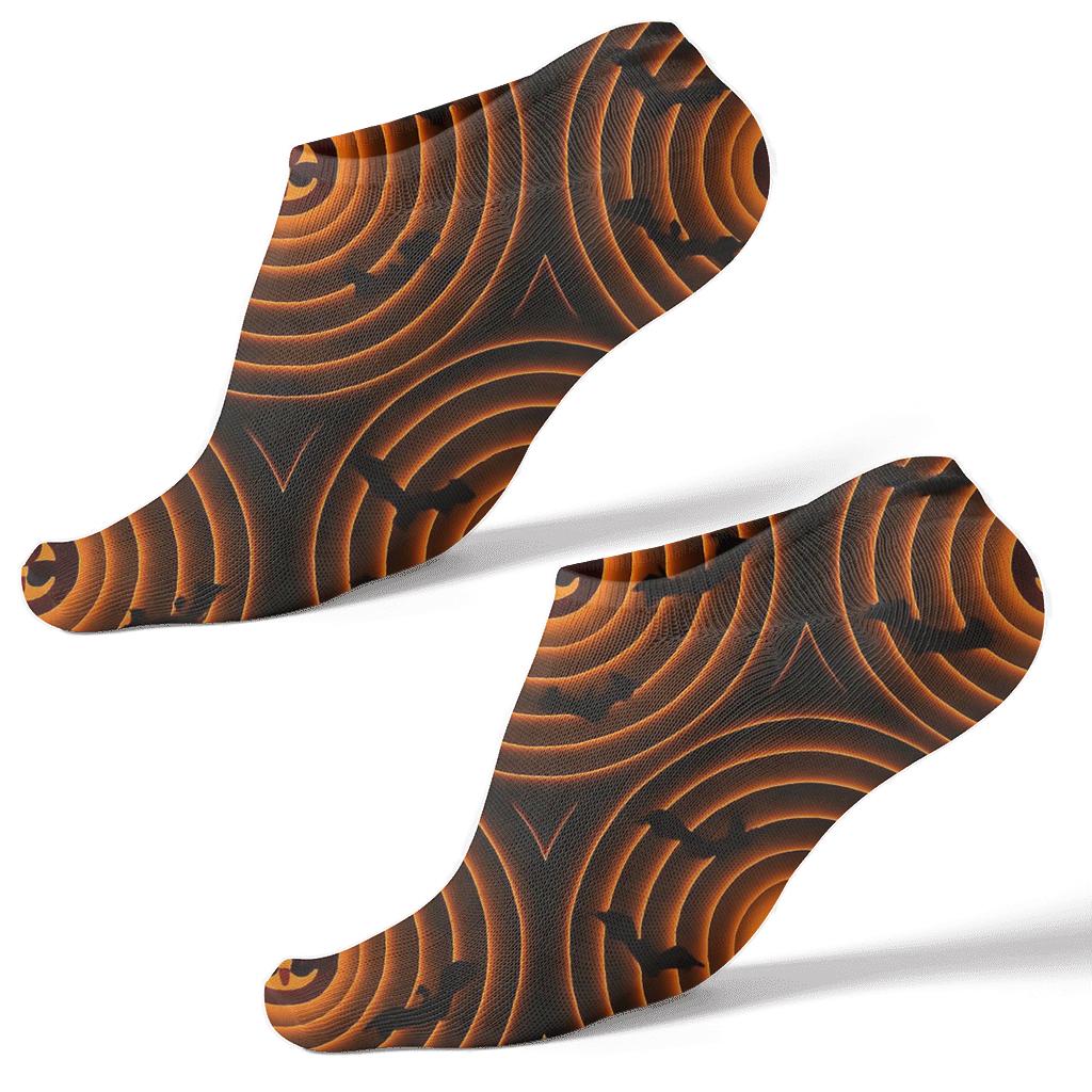 Orange Harvest Moon Rings With Flying Bats On Black Background soft everyday ankle socks