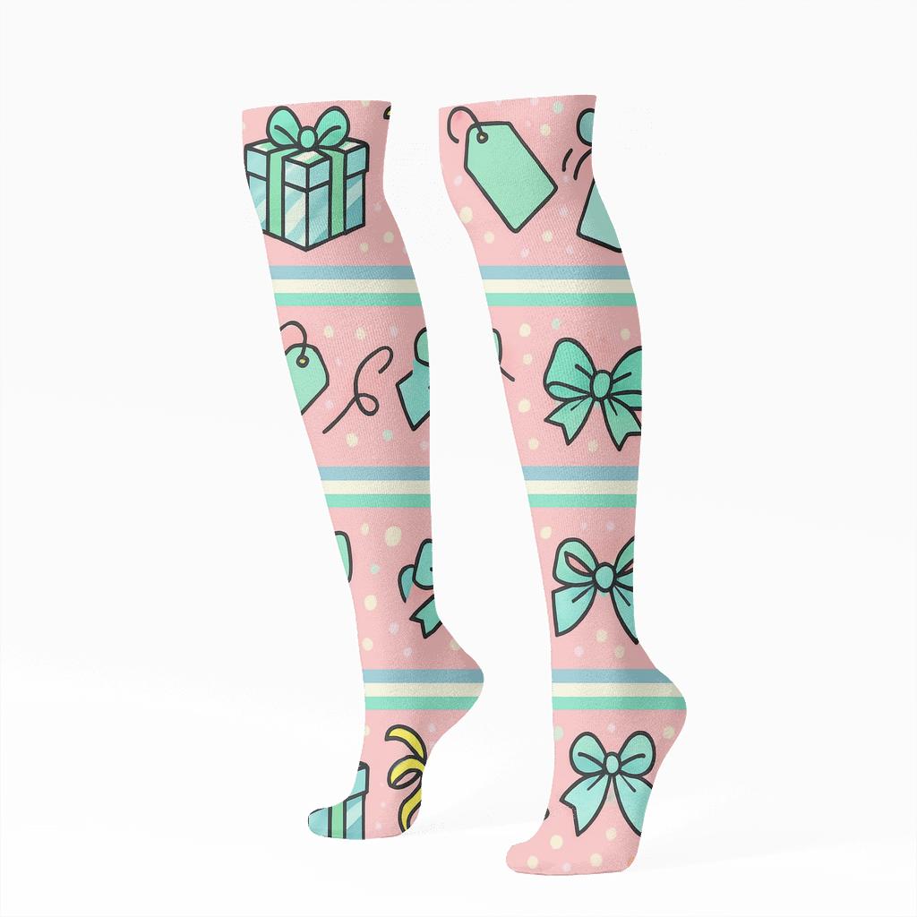 Pastel Party Wrap With Presents And Confetti Bands stylish athletic knee-high socks