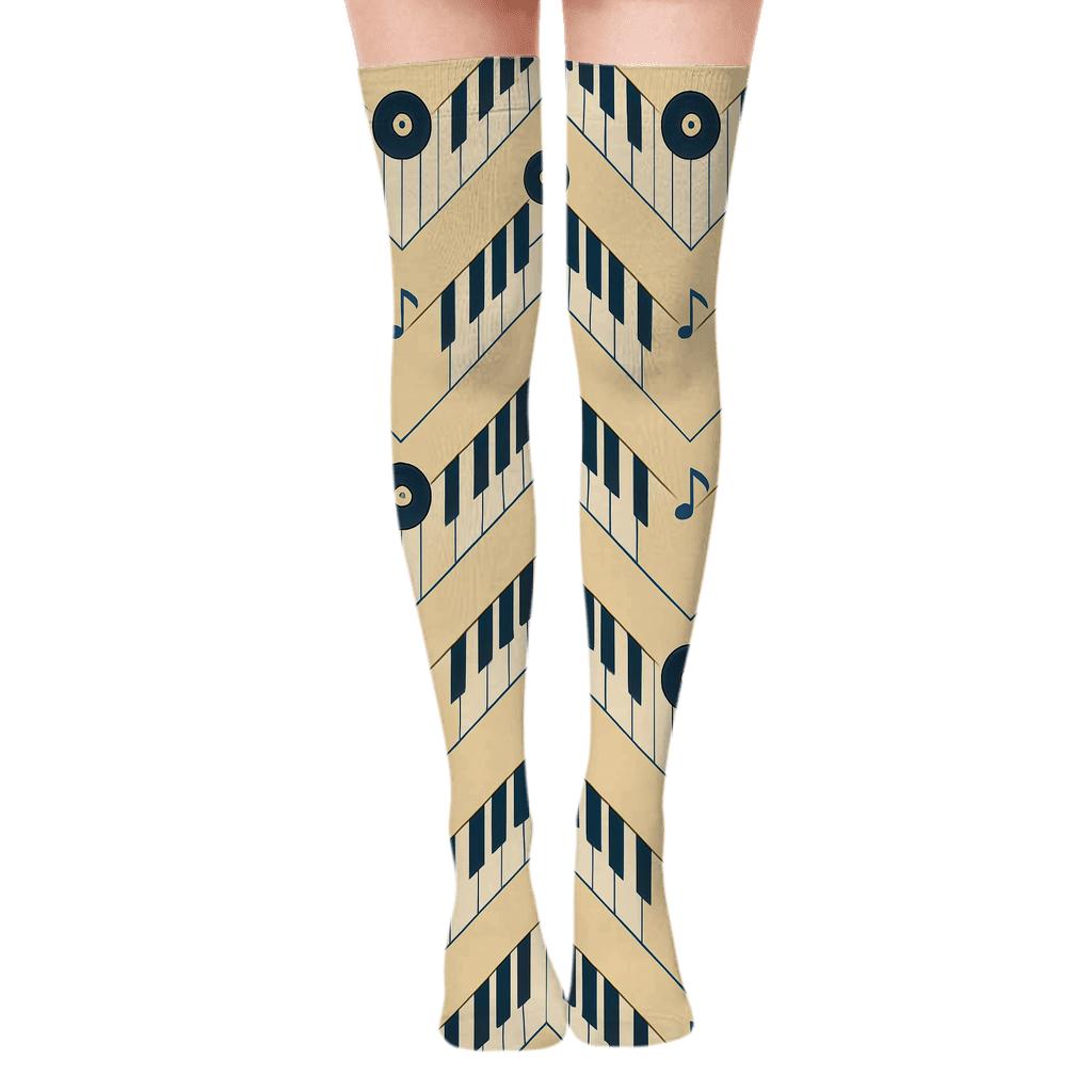 Piano Keys In Musician Chevron Study custom over-the-knee socks