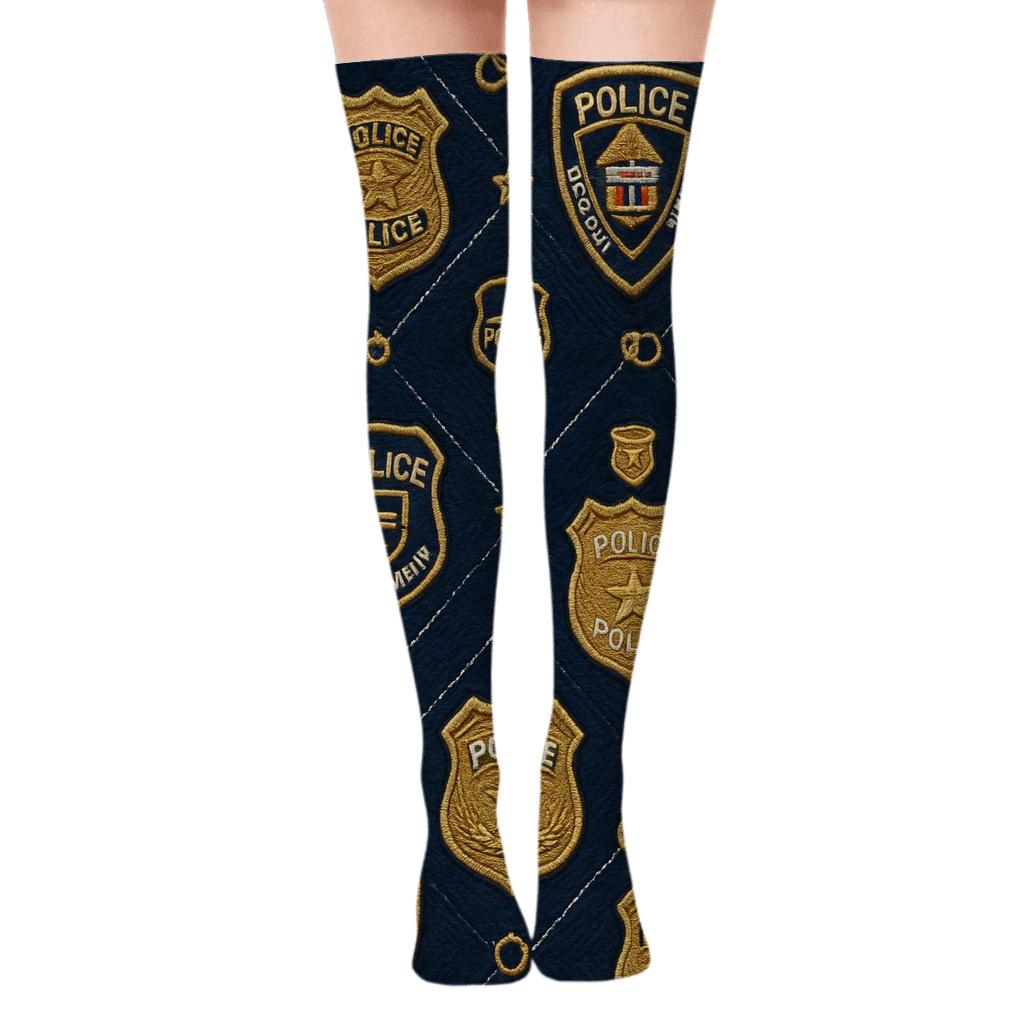 Navy Badge Lattice With Police Officer Emblems custom over-the-knee socks