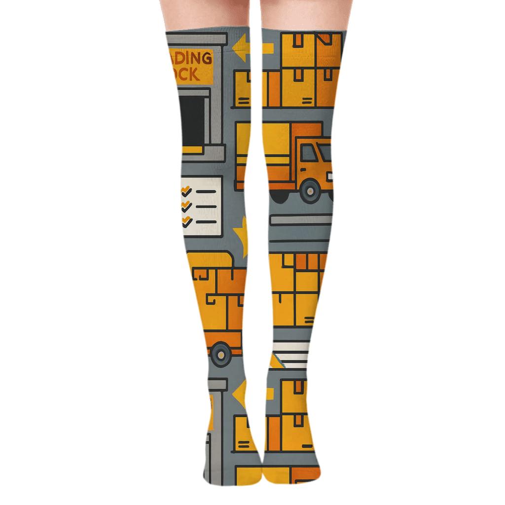 Loading Dock Grid Pattern With Warehouse Worker Energy custom over-the-knee socks