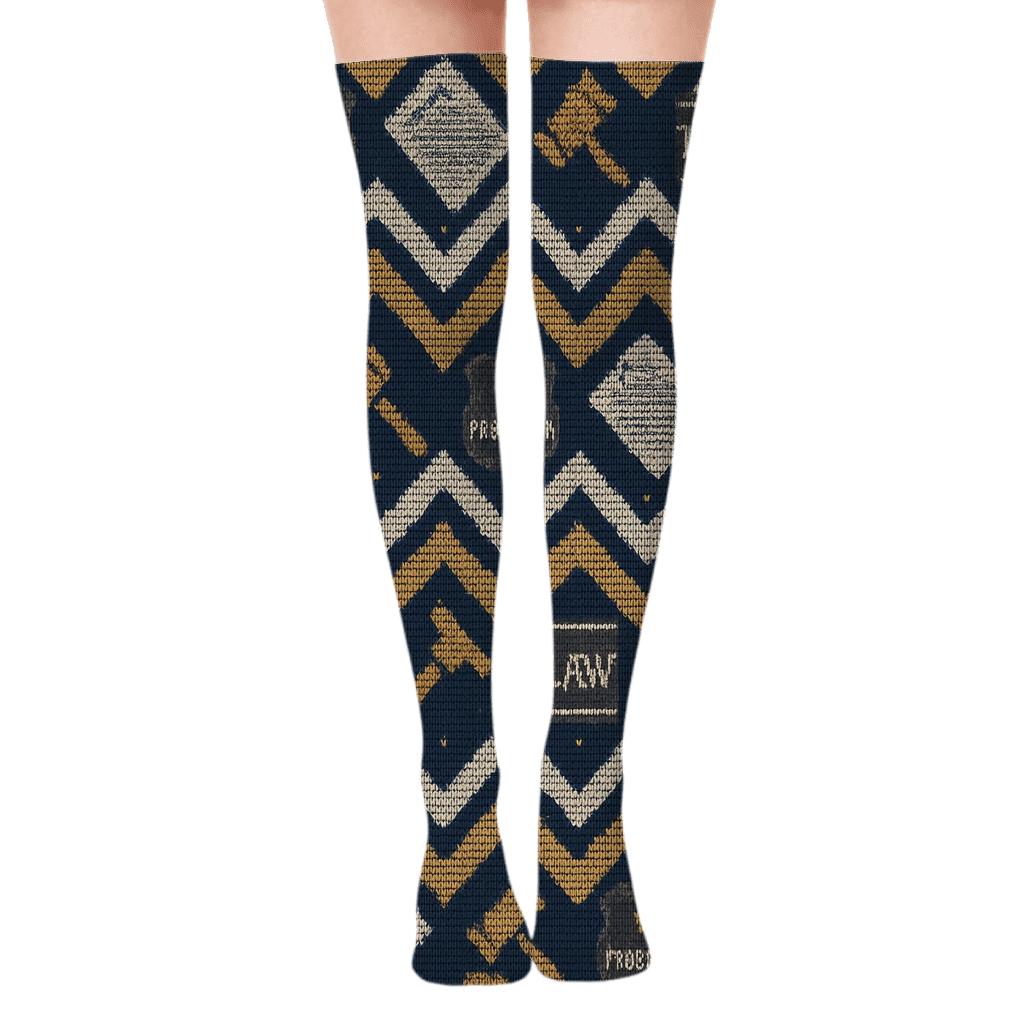 Navy Badge Chevron Probation Officer Pattern soft everyday over-the-knee socks