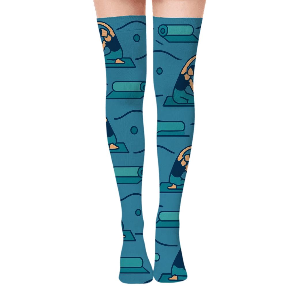 Therapy Blue Waves With Physical Therapist Silhouette Motifs trendy patterned over-the-knee socks