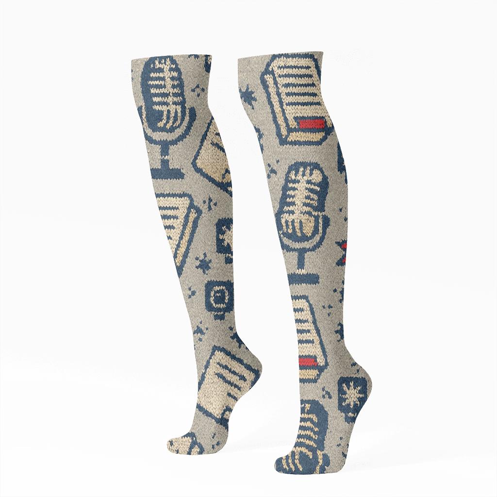 Ink Lattice With Reporter Microphones premium sports knee-high socks