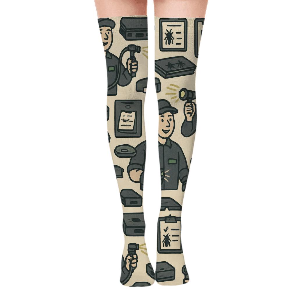 Service Collage Rhythm With Pest Control Technician custom over-the-knee socks