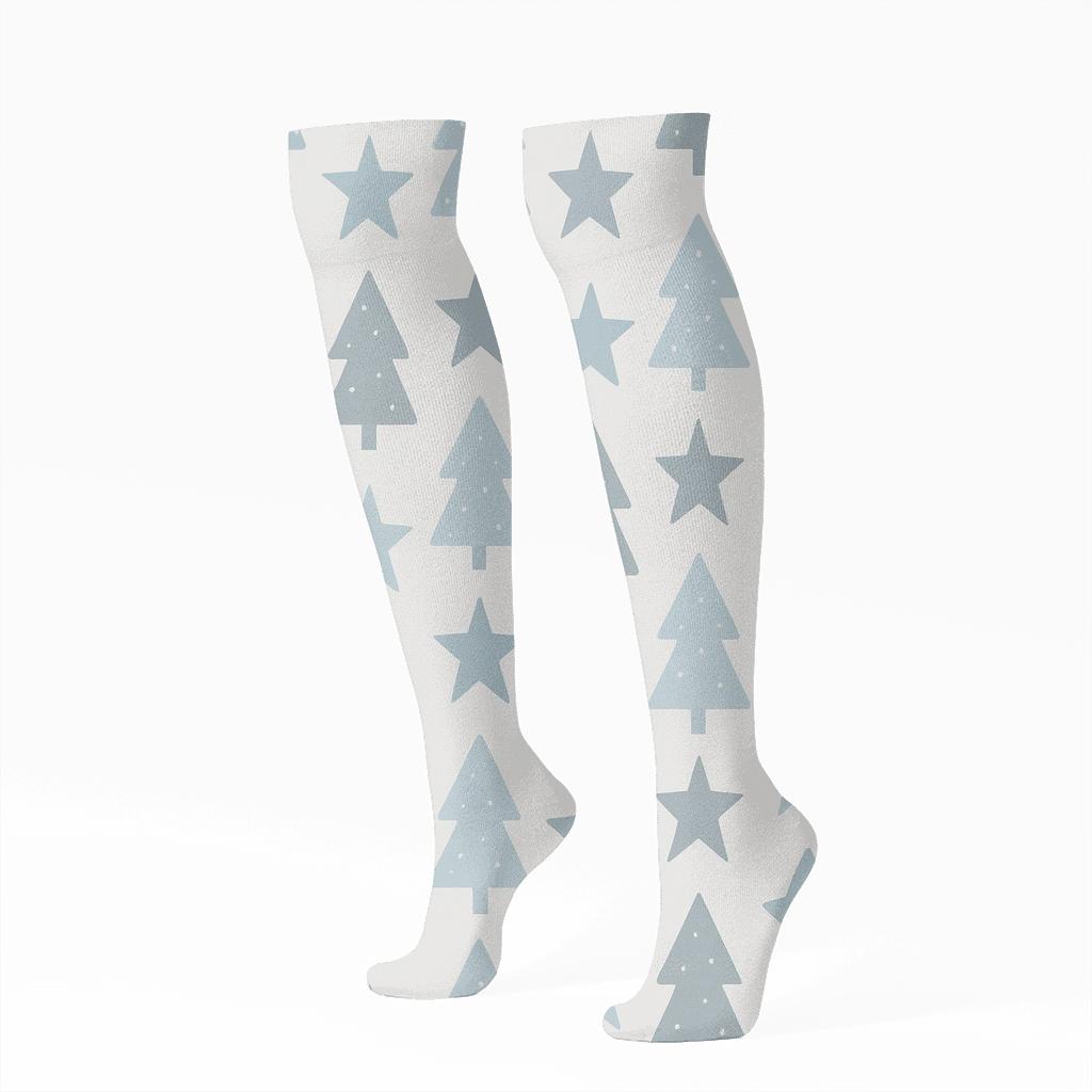Minimal Trees With Holiday Star Grid unique graphic knee-high socks