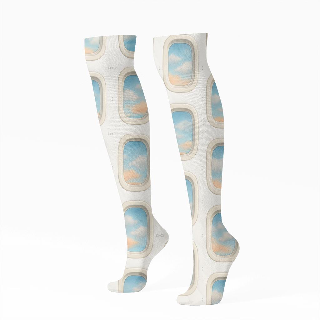 Cloud Quilt With Airplane Window Tiles personalized knee-high socks