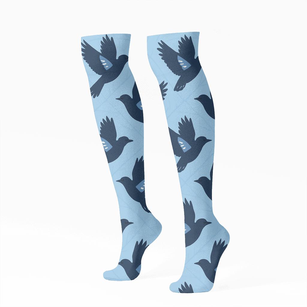 Blue Jay Flight Array On Sky Blue Field custom knee-high socks