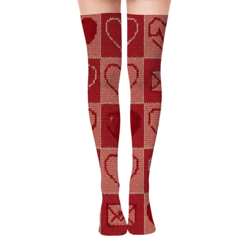 Knitted Illusion Heart Party In Valentines Classic Heart stylish fashion over-the-knee socks