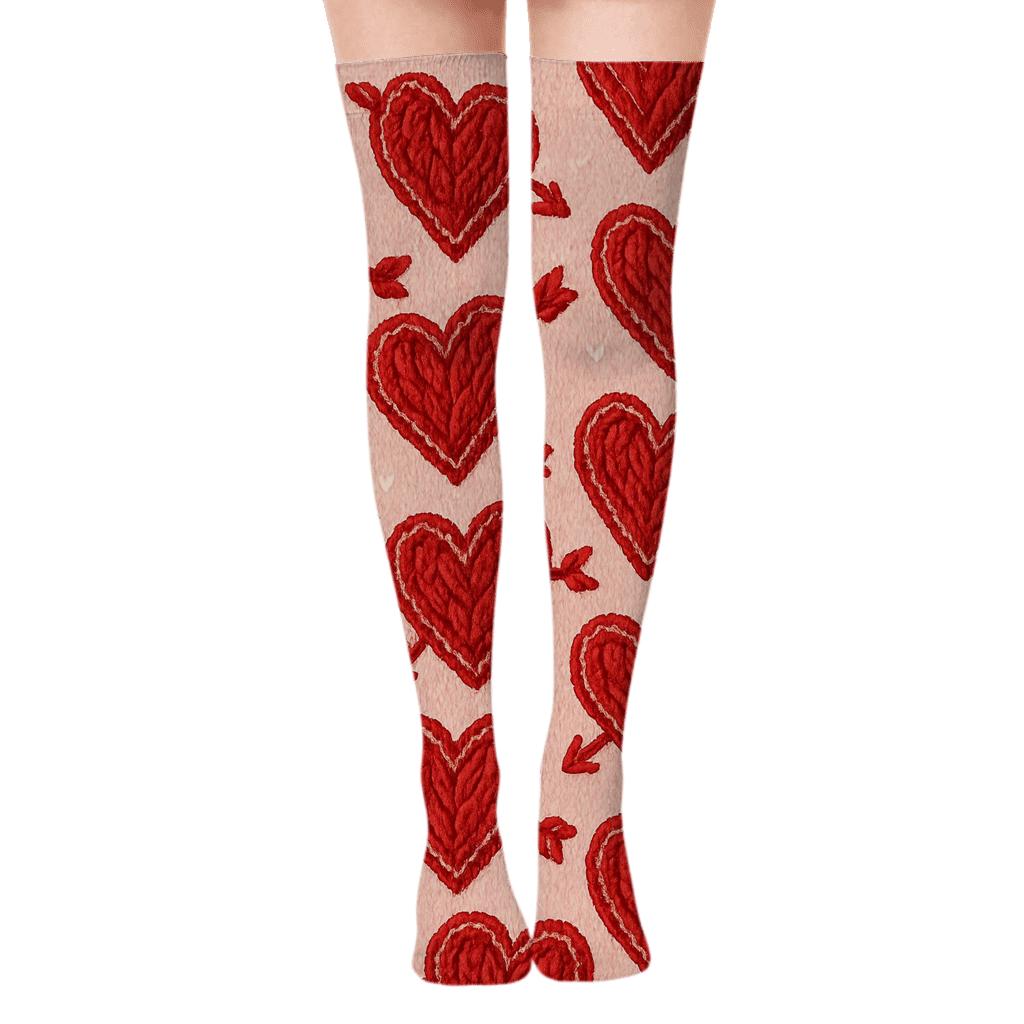 Ribbon Knit Illusion With Valentines Heart With Arrow custom over-the-knee socks