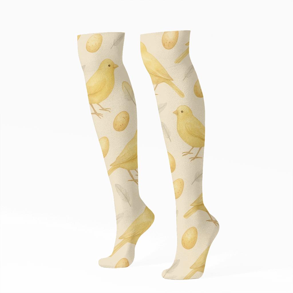 Golden Canary Egg Scatter On Beige Background premium sports knee-high socks
