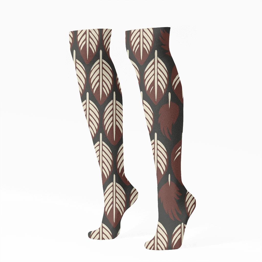 Eagle Feather Scale Tessellation On Charcoal Background premium sports knee-high socks