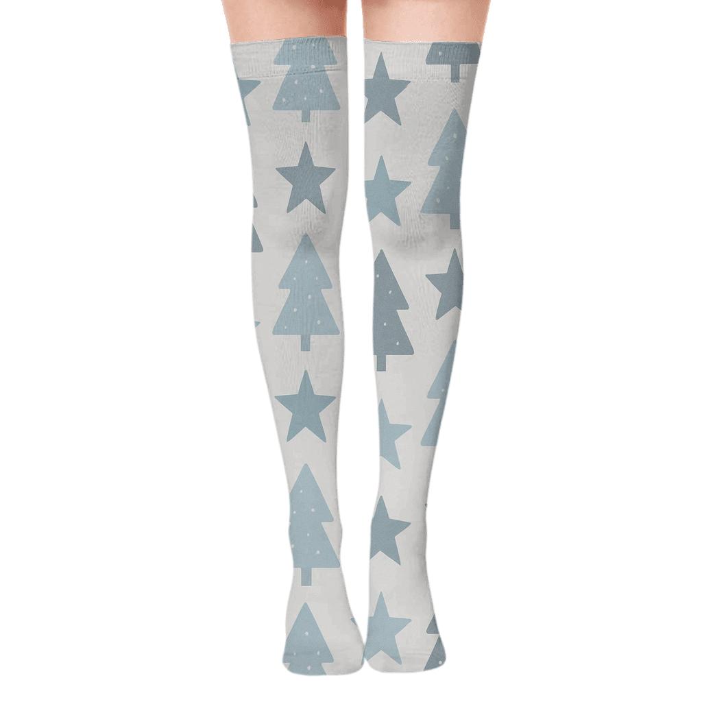 Minimal Trees With Holiday Star Grid soft everyday over-the-knee socks