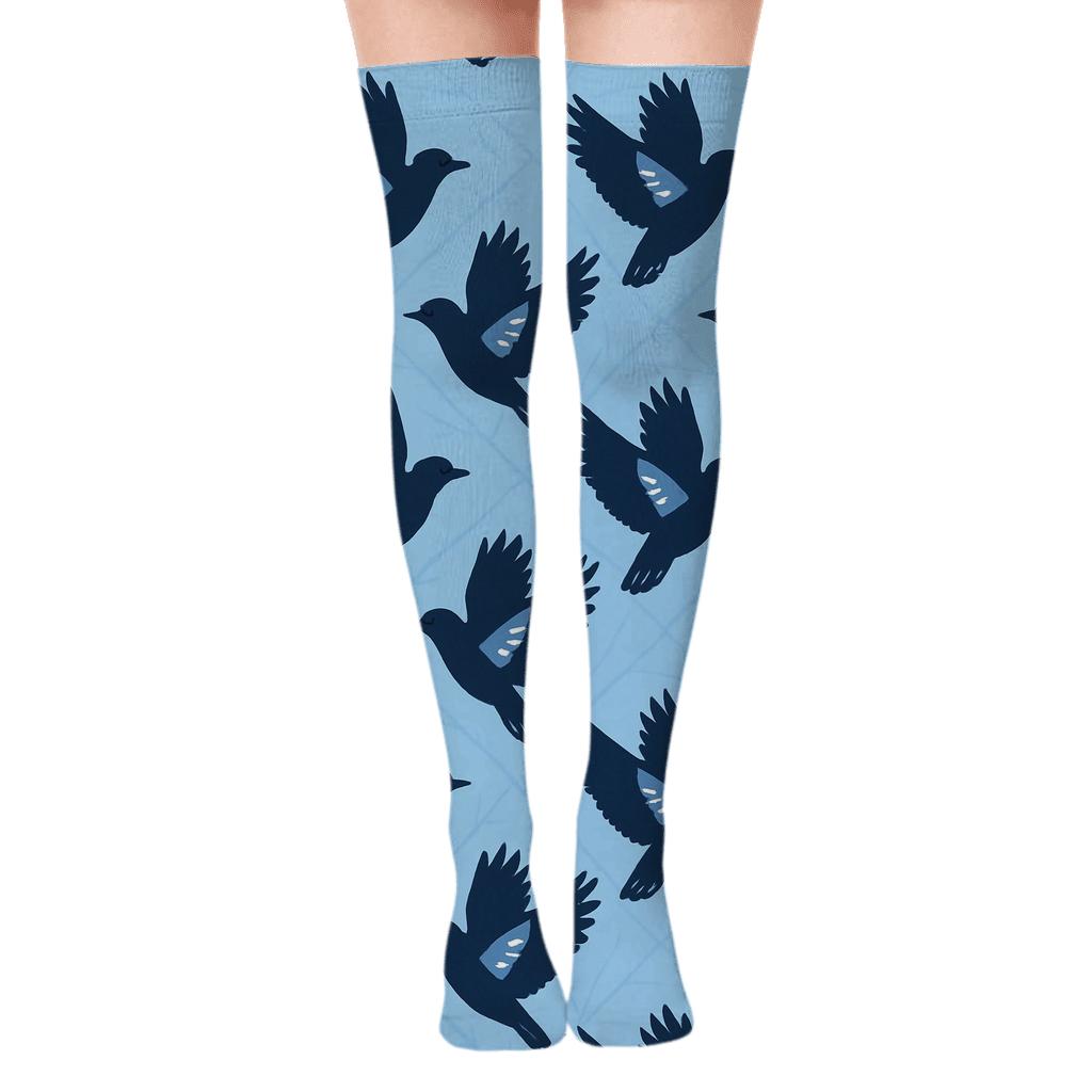 Blue Jay Flight Array On Sky Blue Field soft everyday over-the-knee socks