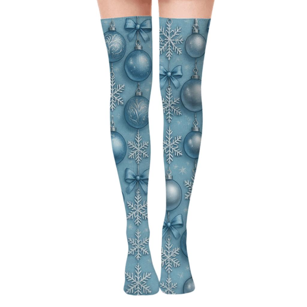 Xmas Ornaments Tessellation In Icy Blue trendy patterned over-the-knee socks