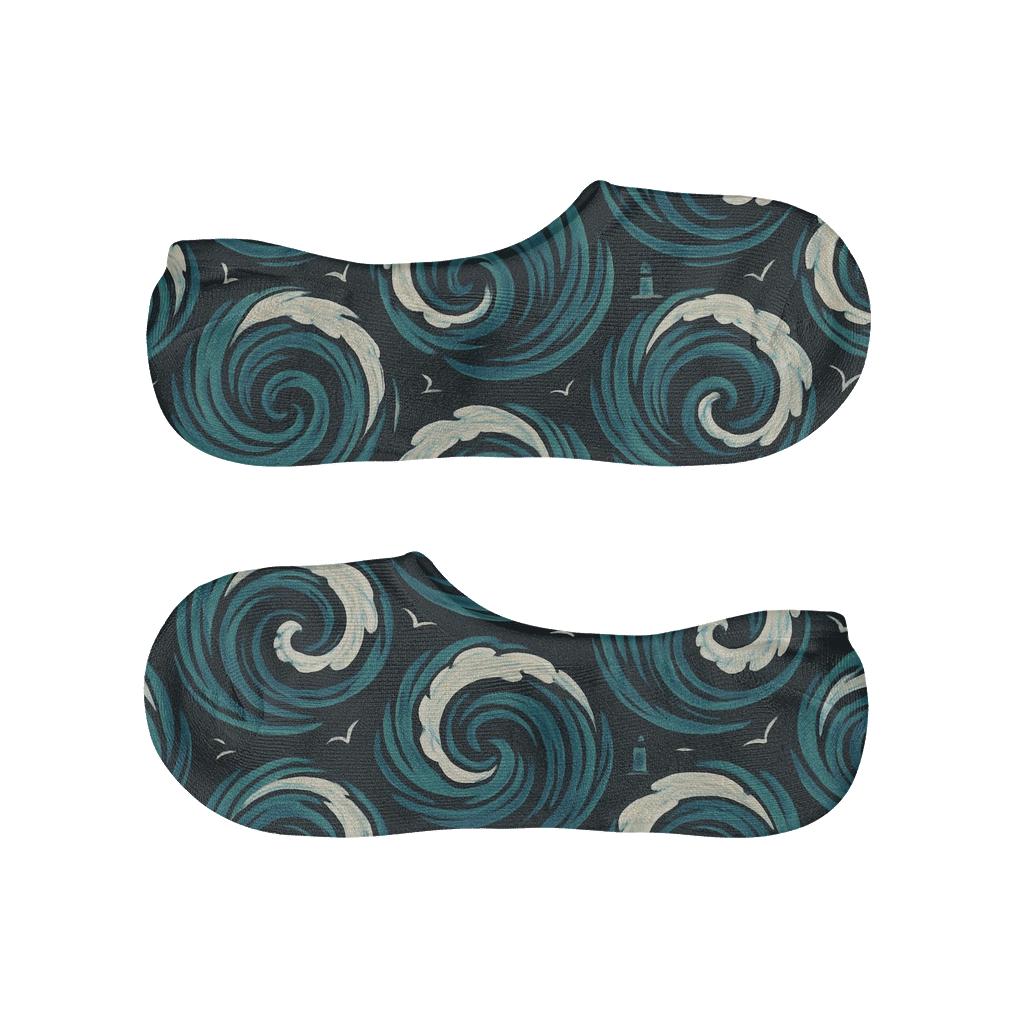 Storm Swell Whirlpool Rosette On Charcoal Night anti-slip no-show socks