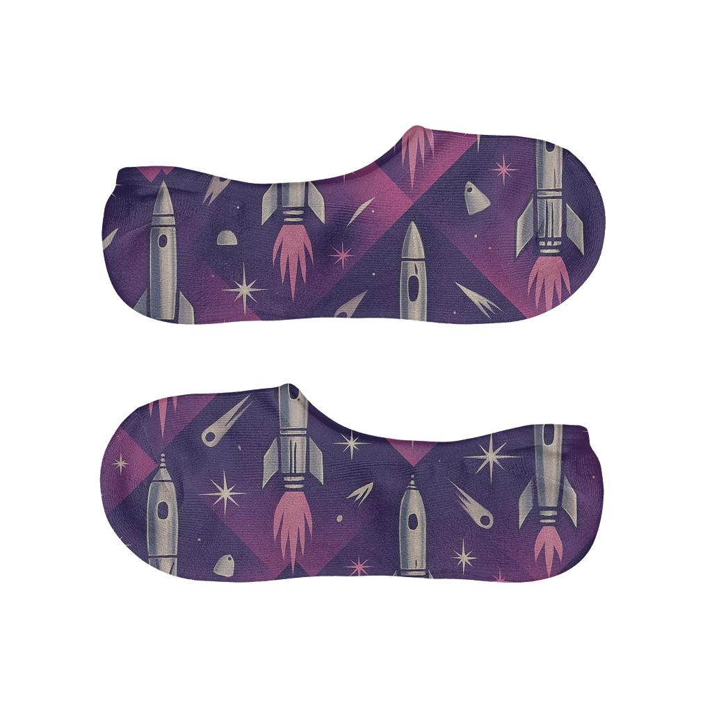 Retro Futuristic Rocket Chevron On Cosmic Purple Gradient Field soft cotton no-show socks