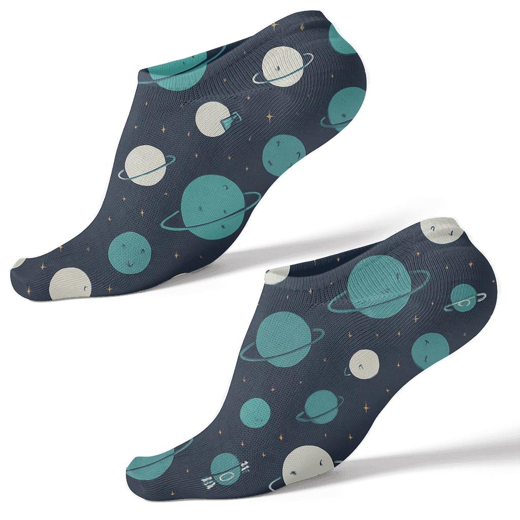 Ionized Teal Orbital Bands On Deep Navy Background personalized ankle socks