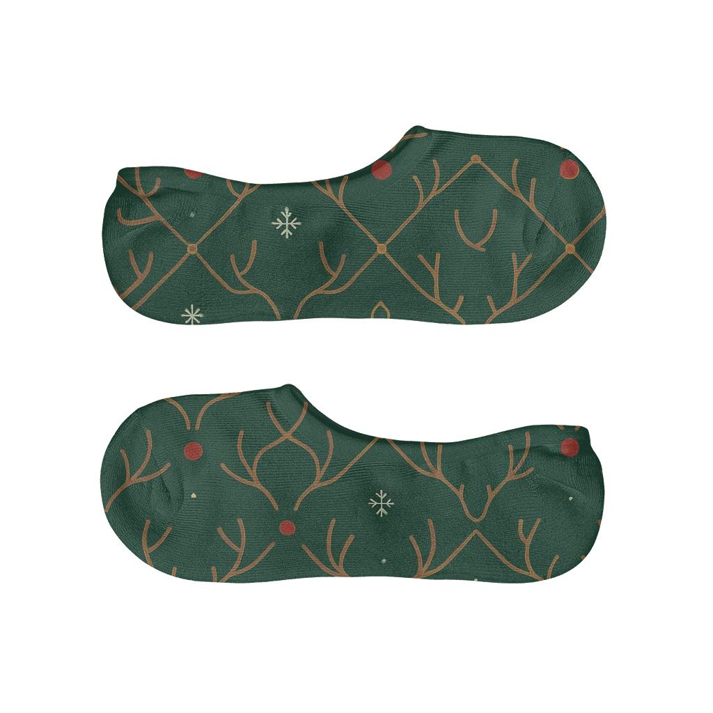 Antler Crown Lattice In Rudolph Glow designer print no-show socks