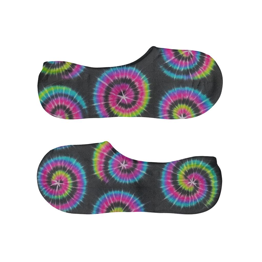 Neon Spiral Whorl Tile Grid On Charcoal Black Background personalized no-show socks