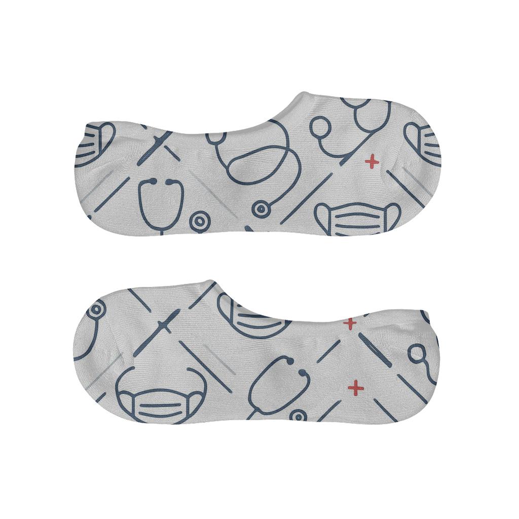 Sterile White Lattice With Surgeon Mask Motifs soft cotton no-show socks