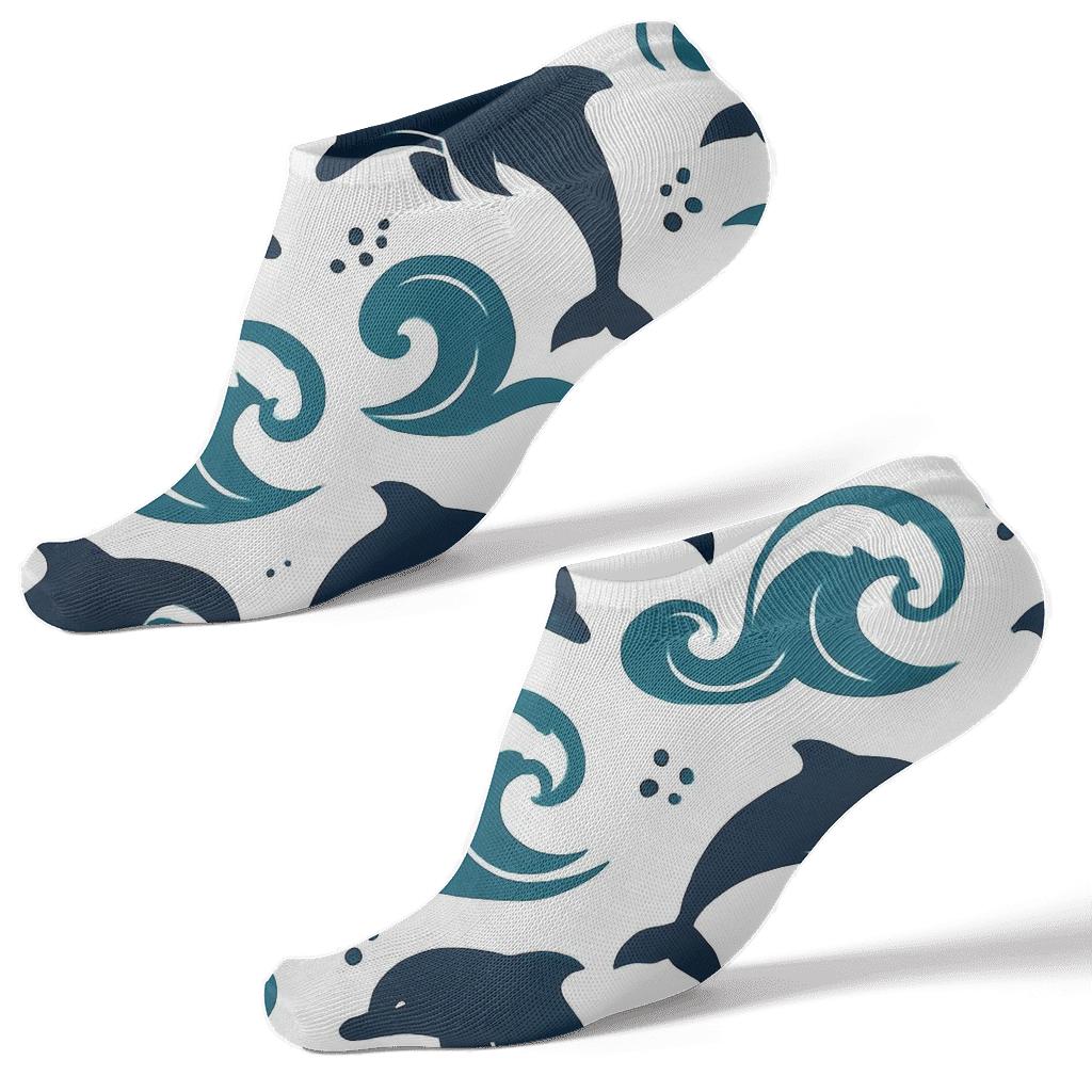 Ocean Tiles With Dolphin Silhouette Rhythm designer print ankle socks