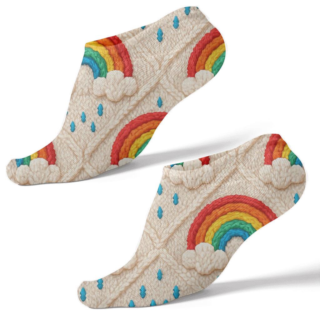 Knitted Rainbow Arch Cable Lattice On Soft Ivory premium sports ankle socks