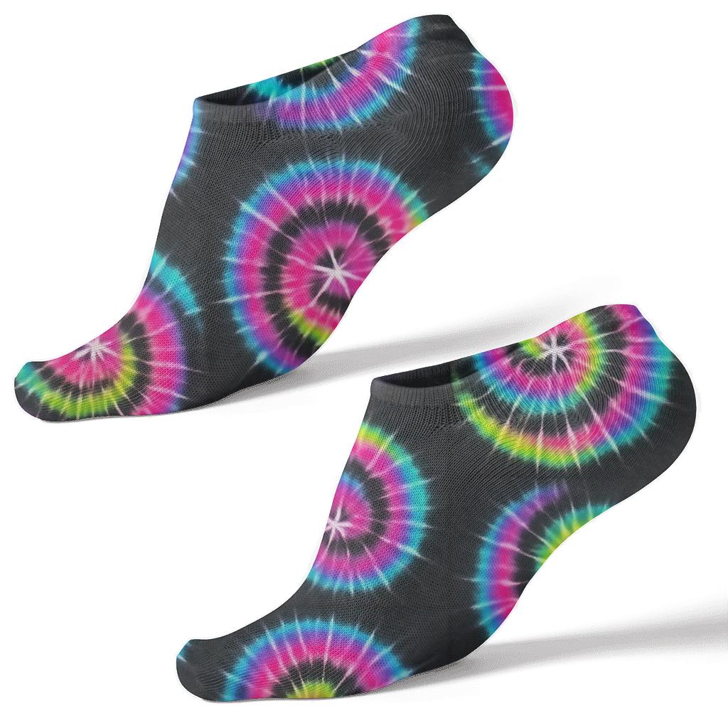 Neon Spiral Whorl Tile Grid On Charcoal Black Background personalized ankle socks